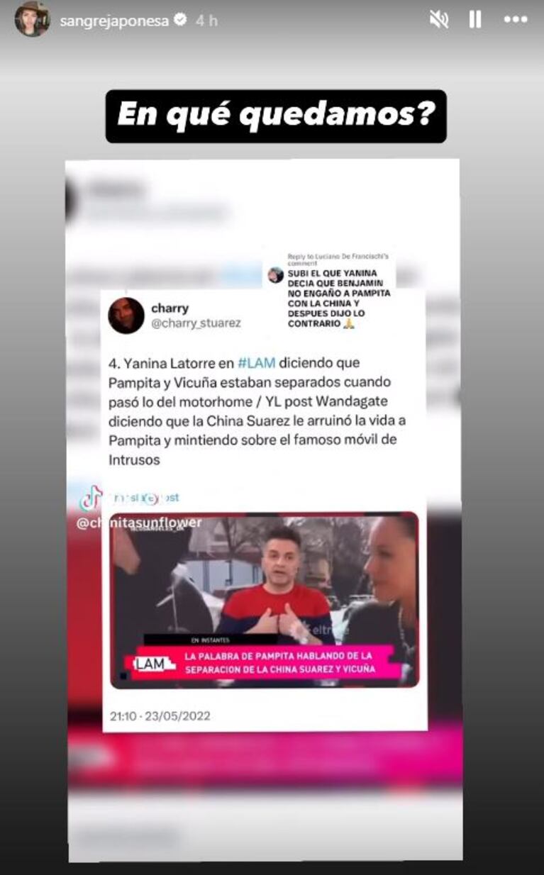 Foto: Captura de Instagram Stories (@sangrejaponesa)