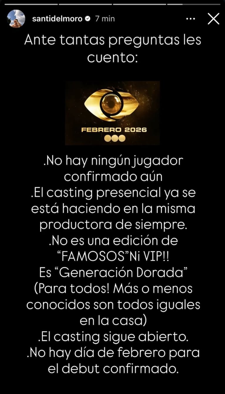 Foto: Captura de Instagram Stories (@santidelmoro)