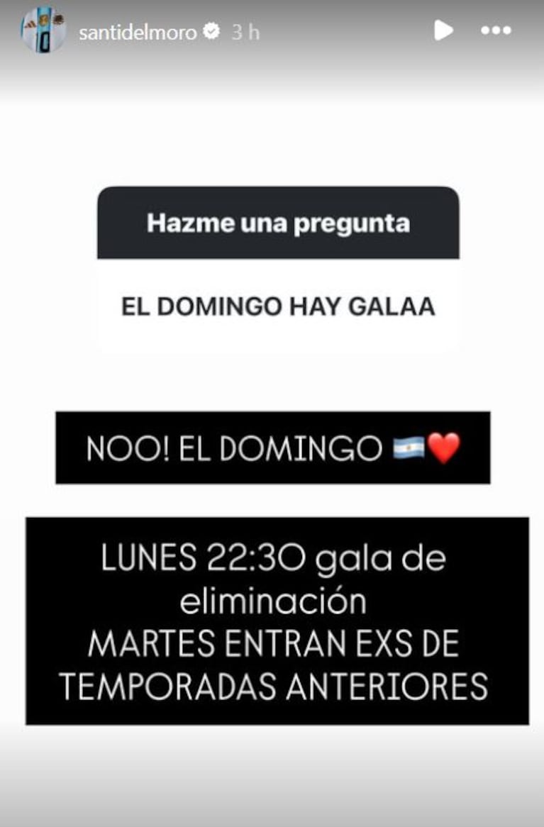 Foto: Captura de Instagram Stories (@santidelmoro)