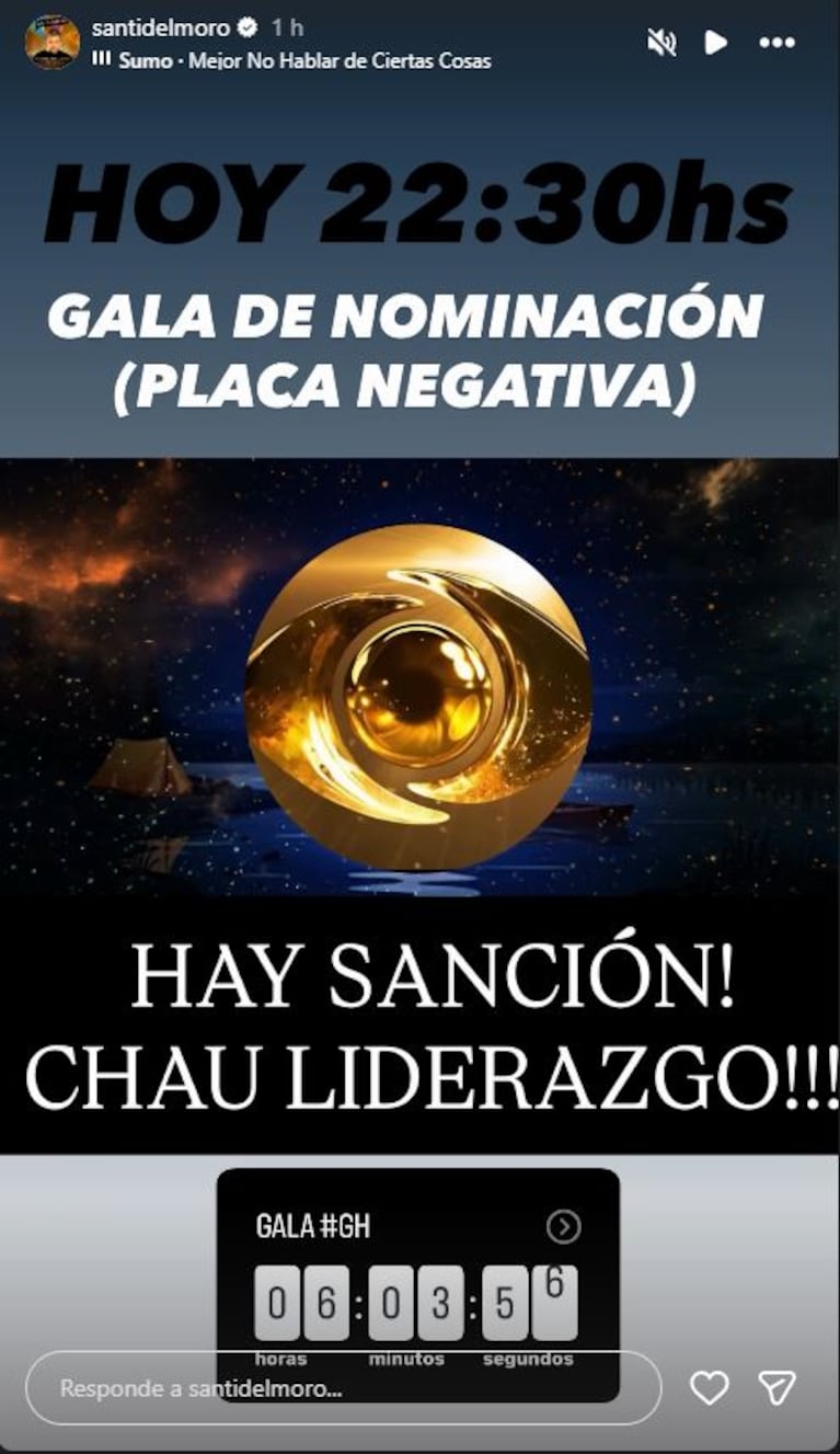 Foto: Captura de Instagram Stories (@santidelmoro)