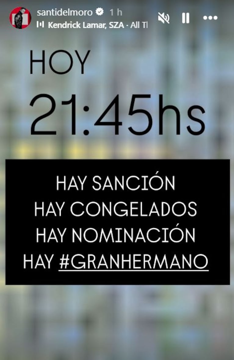 Foto: Captura de Instagram Stories (@santidelmoro)