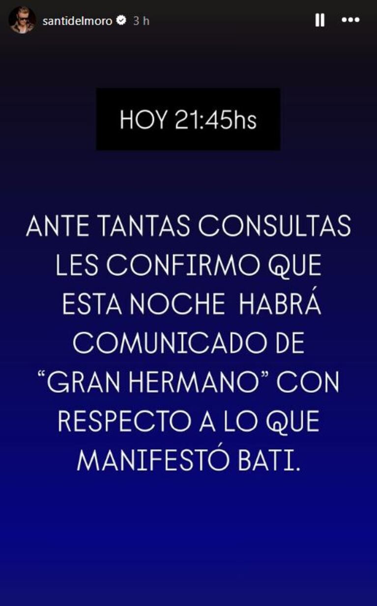 Foto: Captura de Instagram Stories (@santidelmoro)