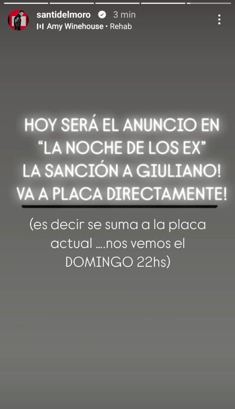Foto: Captura de Instagram Stories (@santidelmoro)