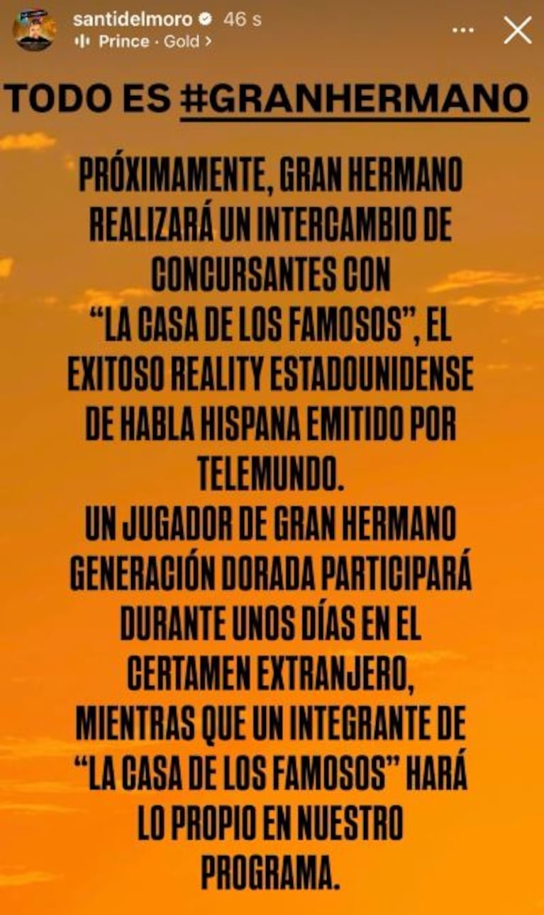 Foto: Captura de Instagram Stories (@santidelmoro)