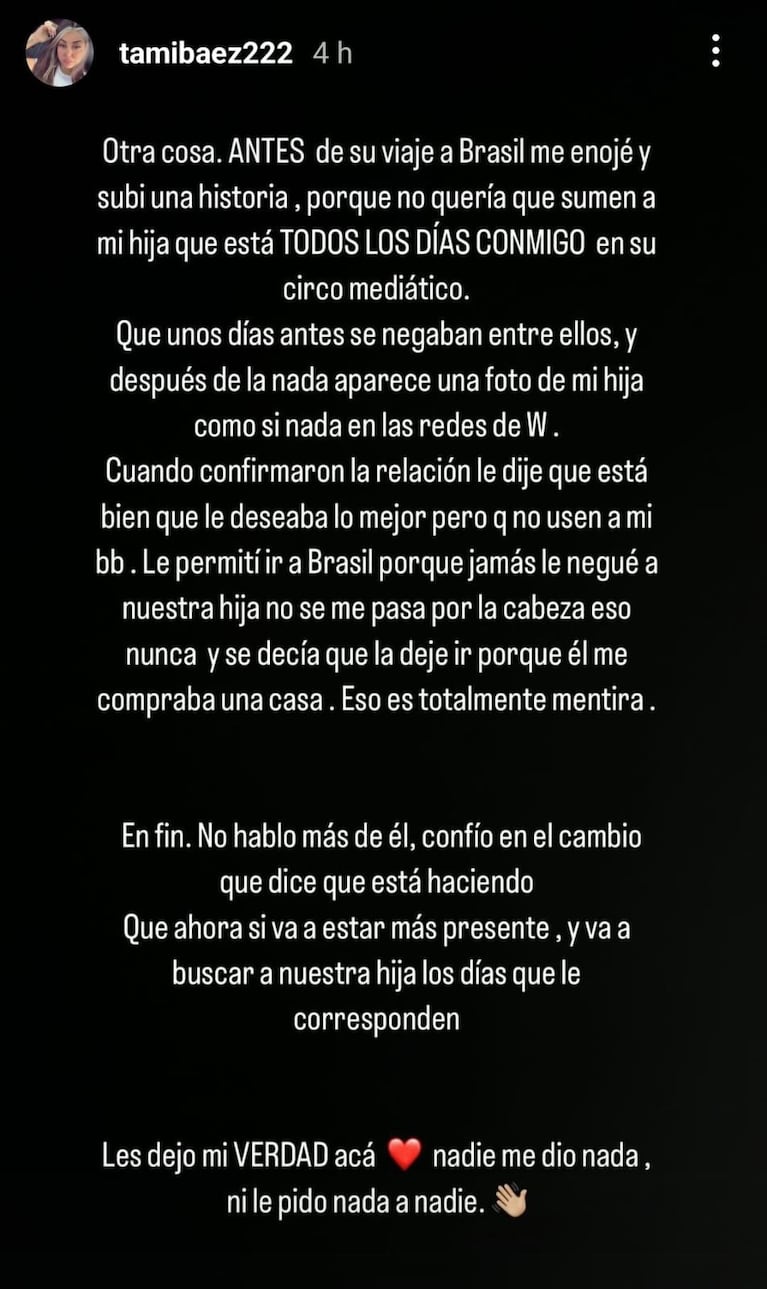 Foto: Captura de Instagram Stories (@tamibaez222)