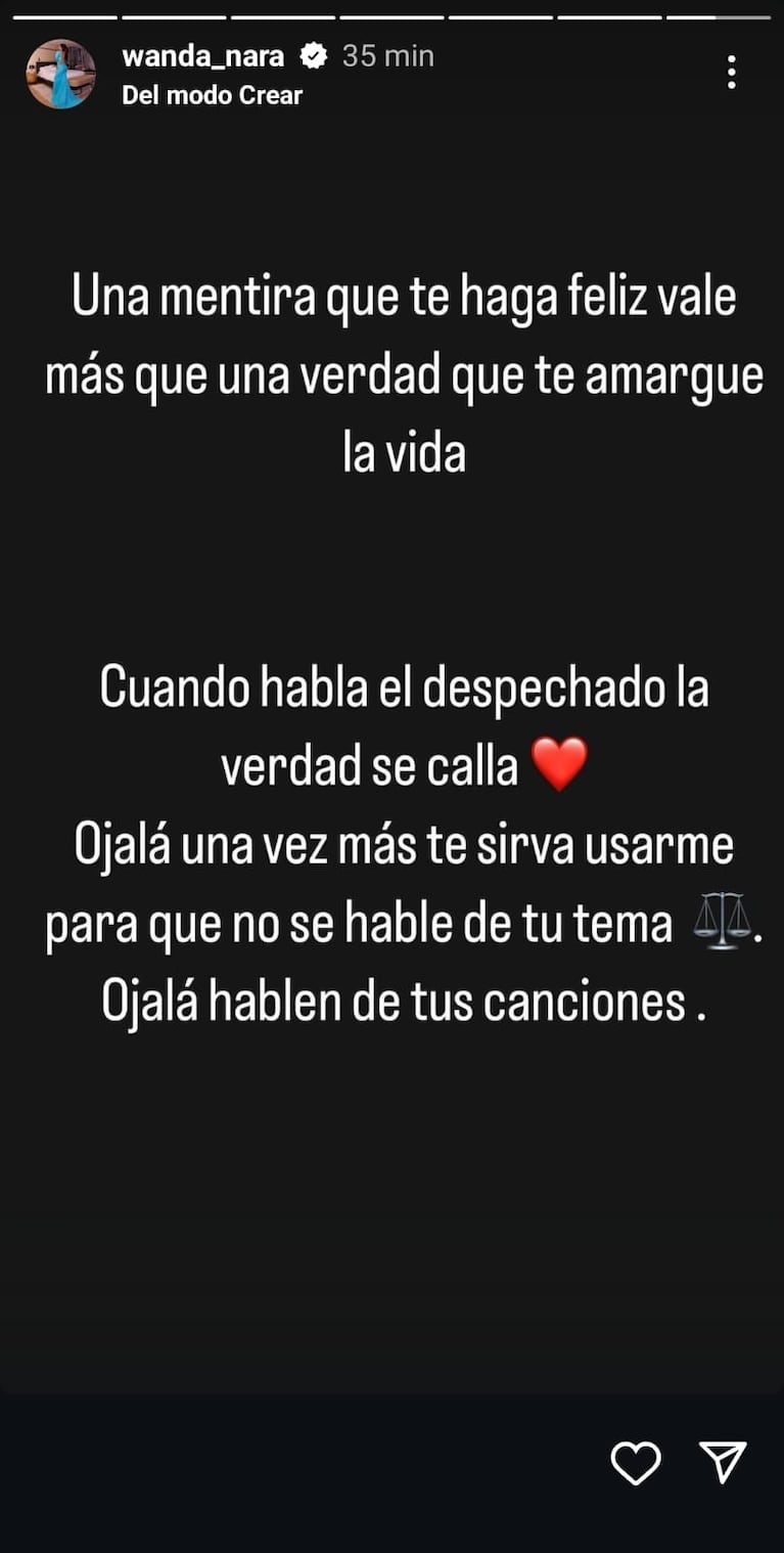 Foto: Captura de Instagram Stories (@wanda_nara)
