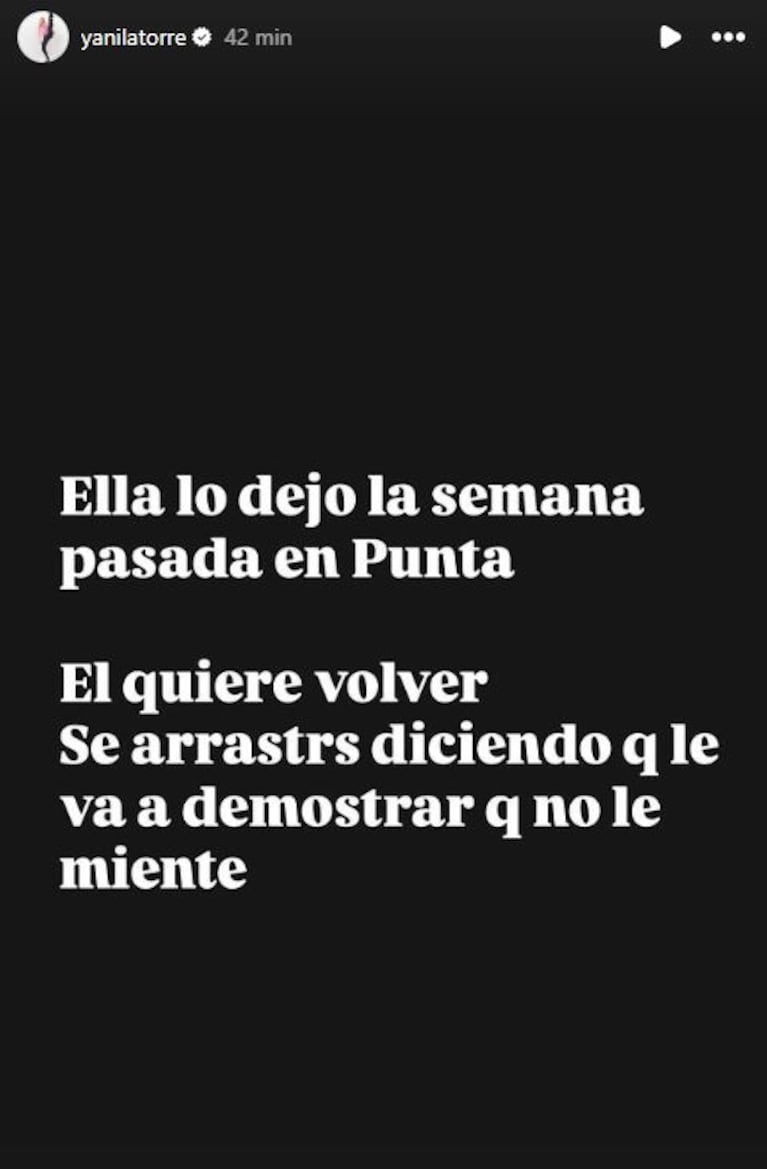 Foto: Captura de Instagram Stories (@yanilatorre)