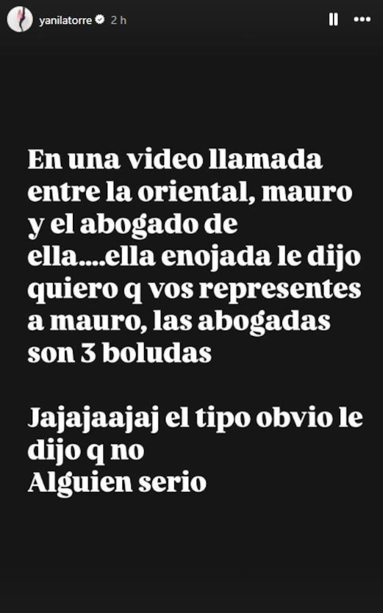 Foto: Captura de Instagram Stories (@yanilatorre)