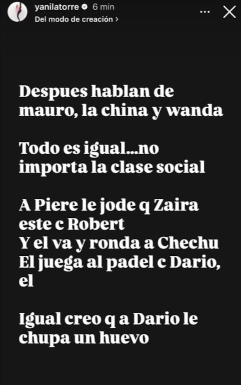 Foto: Captura de Instagram Stories (@yanilatorre)
