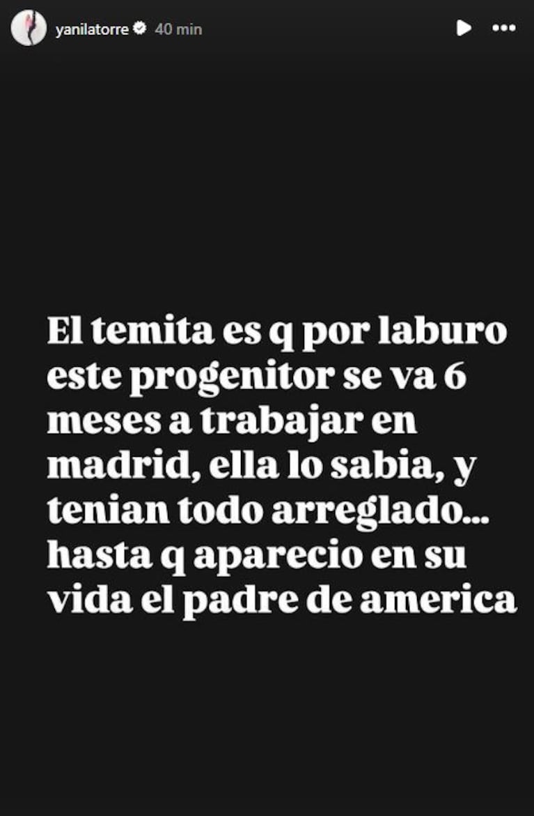 Foto: Captura de Instagram Stories (@yanilatorre)