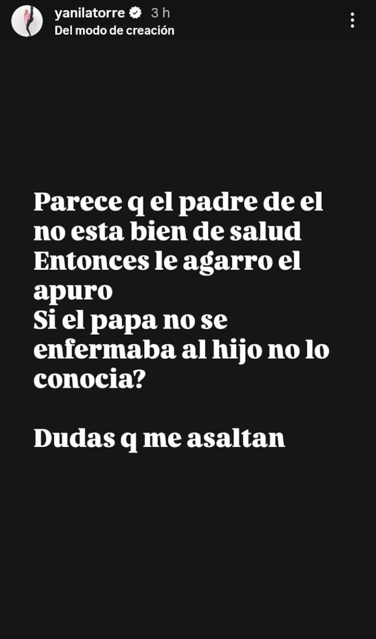 Foto: Captura de Instagram Stories (@yanilatorre)