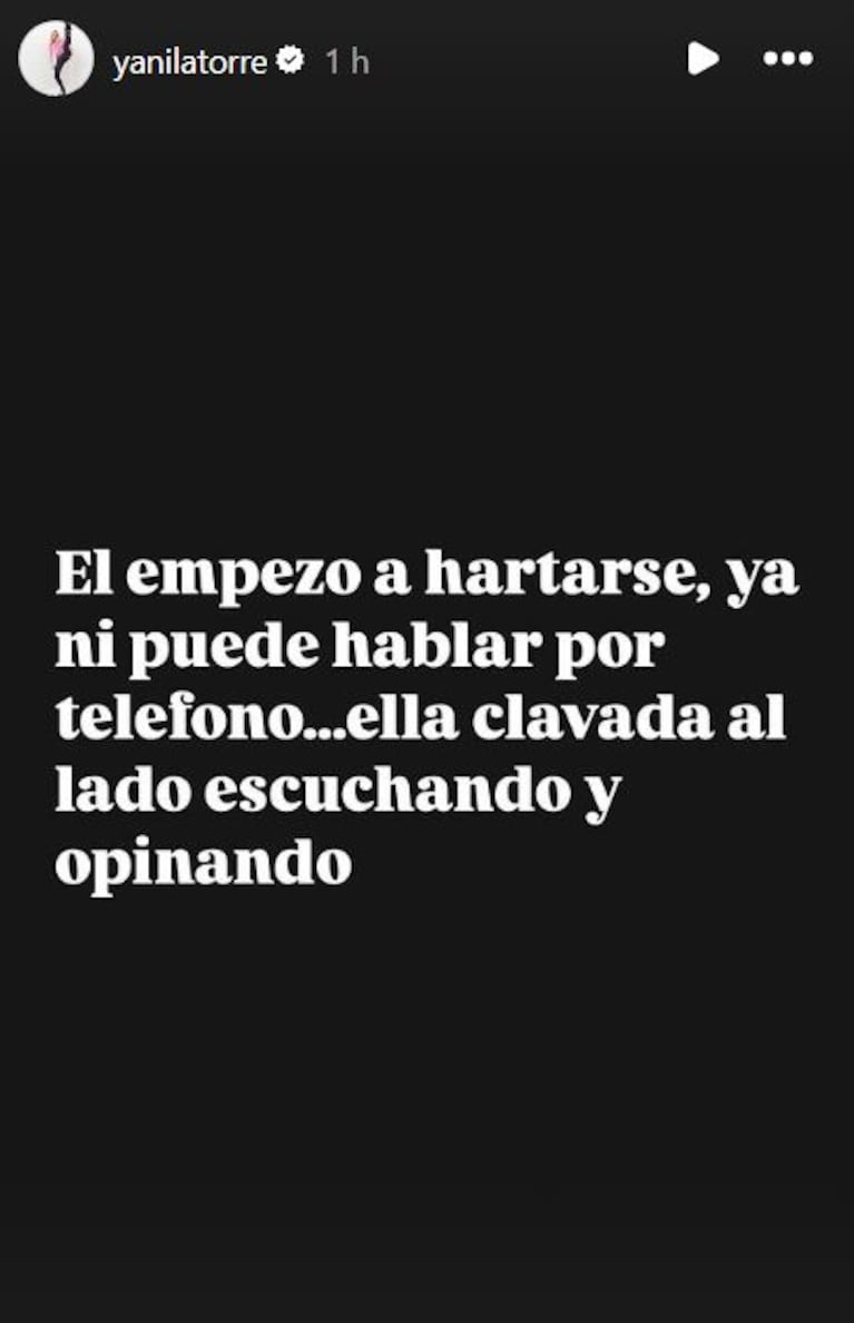 Foto: Captura de Instagram Stories (@yanilatorre)