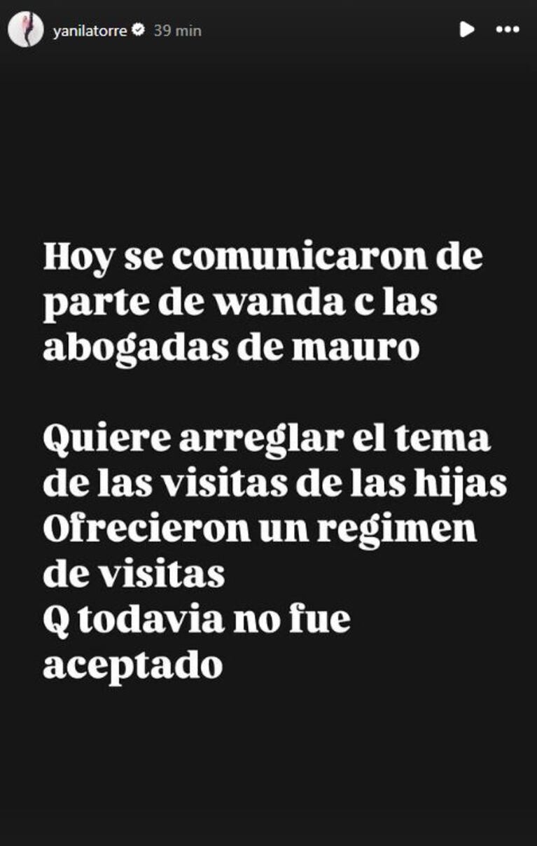 Foto: Captura de Instagram Stories (@yanilatorre)