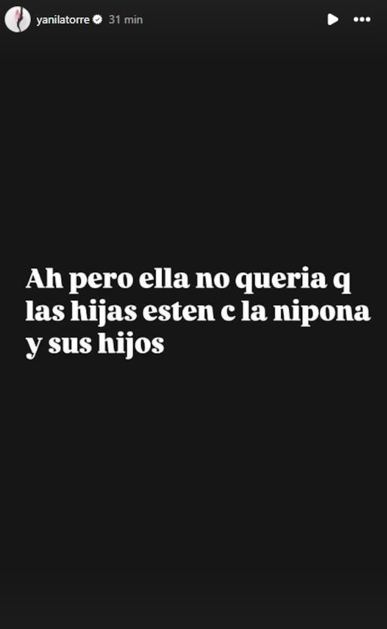 Foto: Captura de Instagram Stories (@yanilatorre)