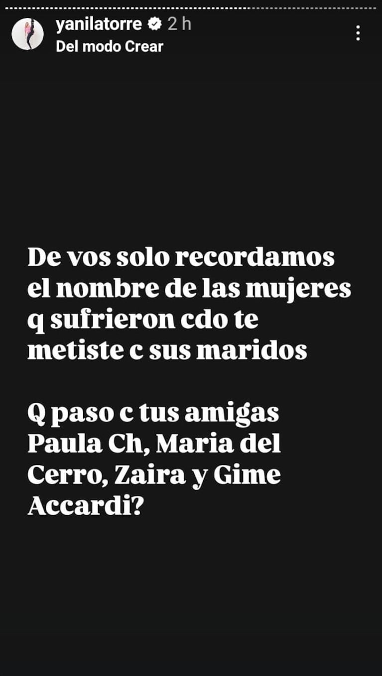 Foto: Captura de Instagram Stories (@yanilatorre)