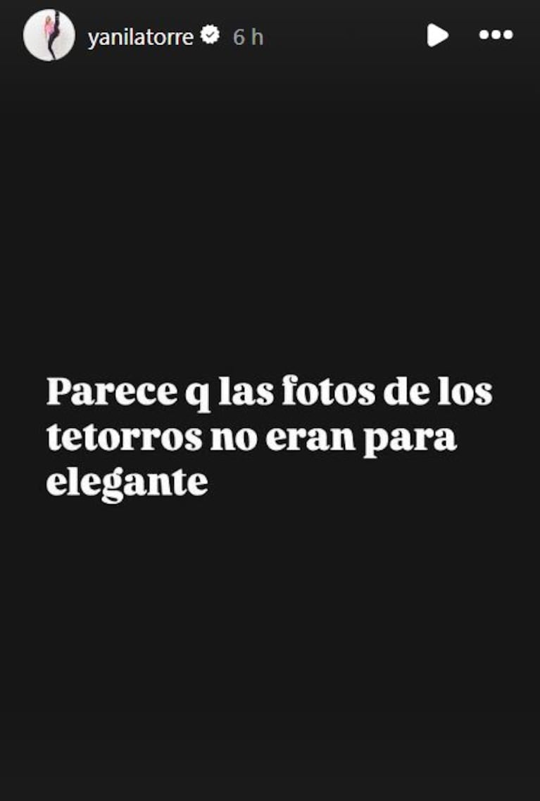 Foto: Captura de Instagram Stories (@yanilatorre)