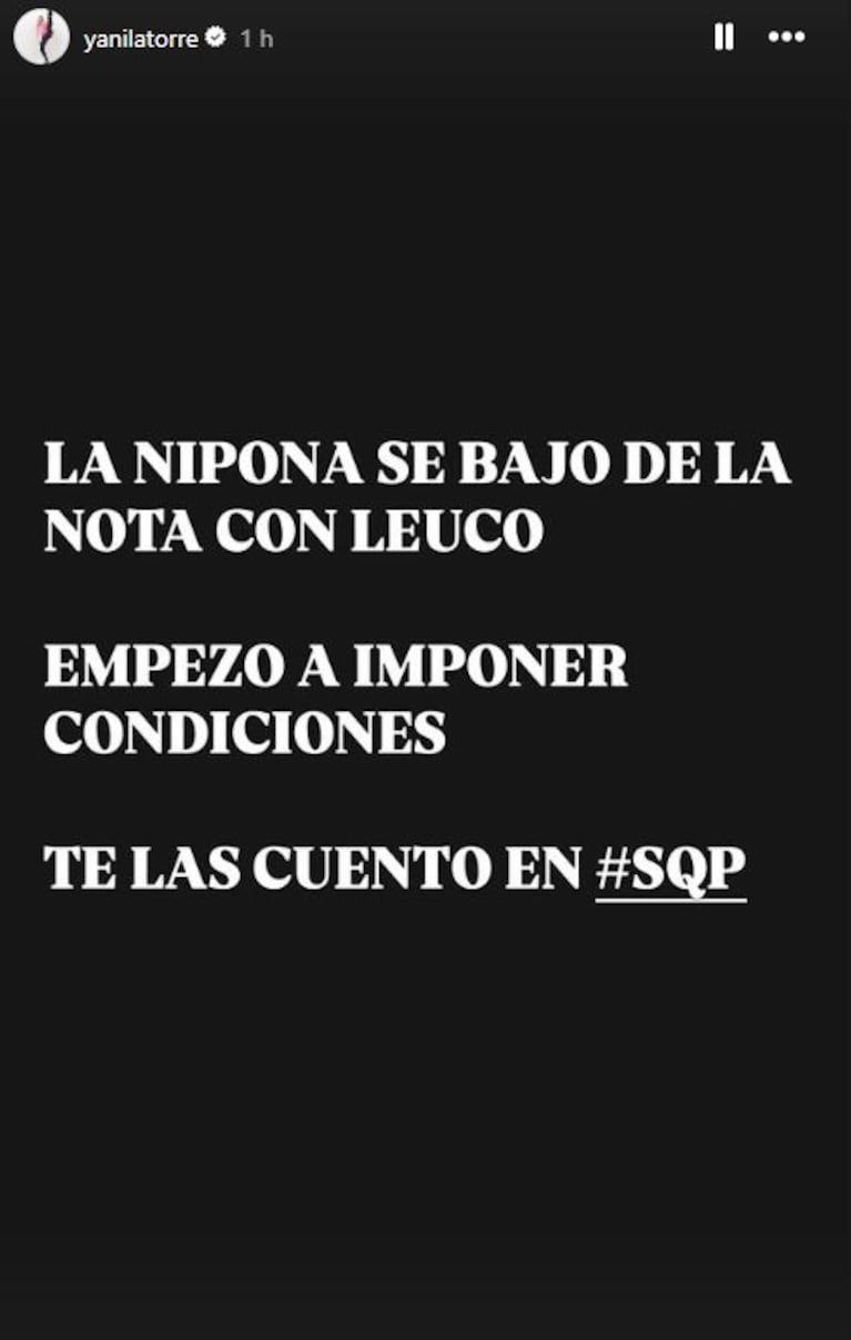 Foto: Captura de Instagram Stories (@yanilatorre)