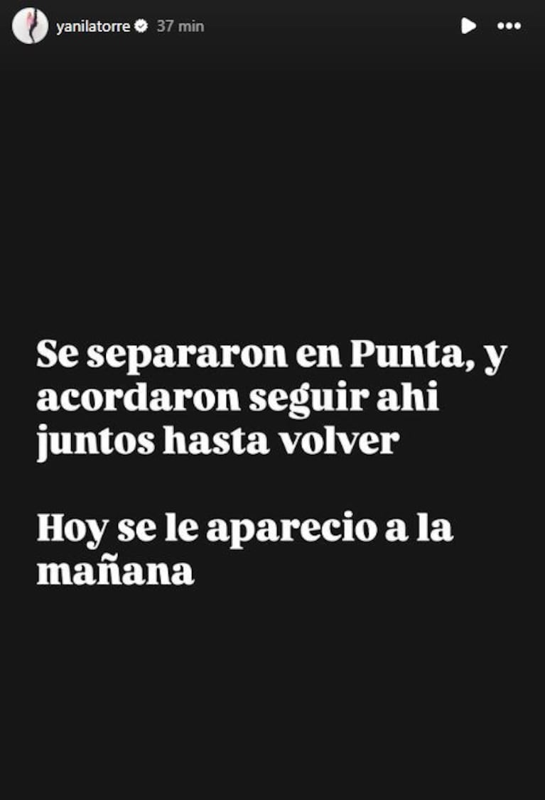 Foto: Captura de Instagram Stories (@yanilatorre)