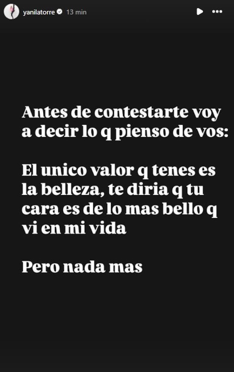 Foto: Captura de Instagram Stories (@yanilatorre)