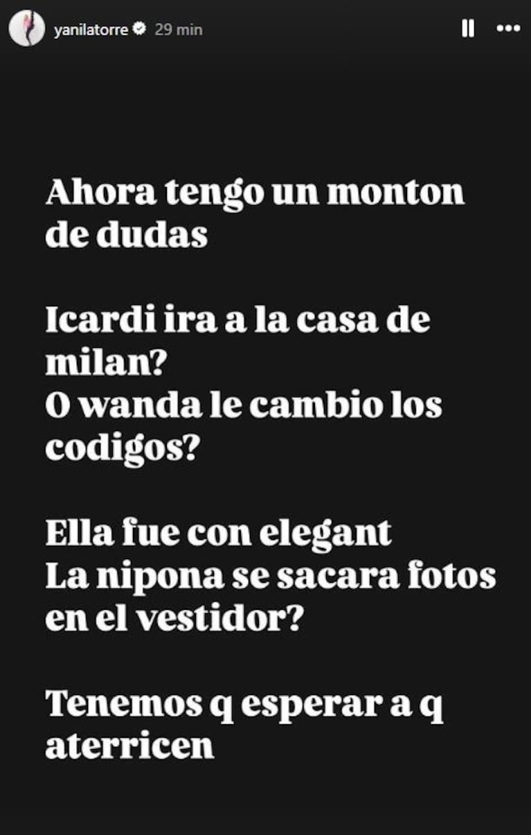 Foto: Captura de Instagram Stories (@yanilatorre)