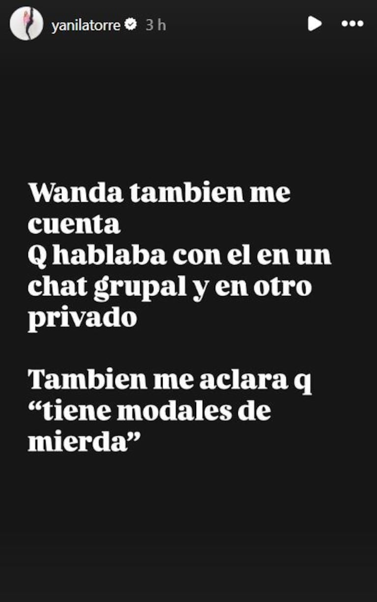 Foto: Captura de Instagram Stories (@yanilatorre)