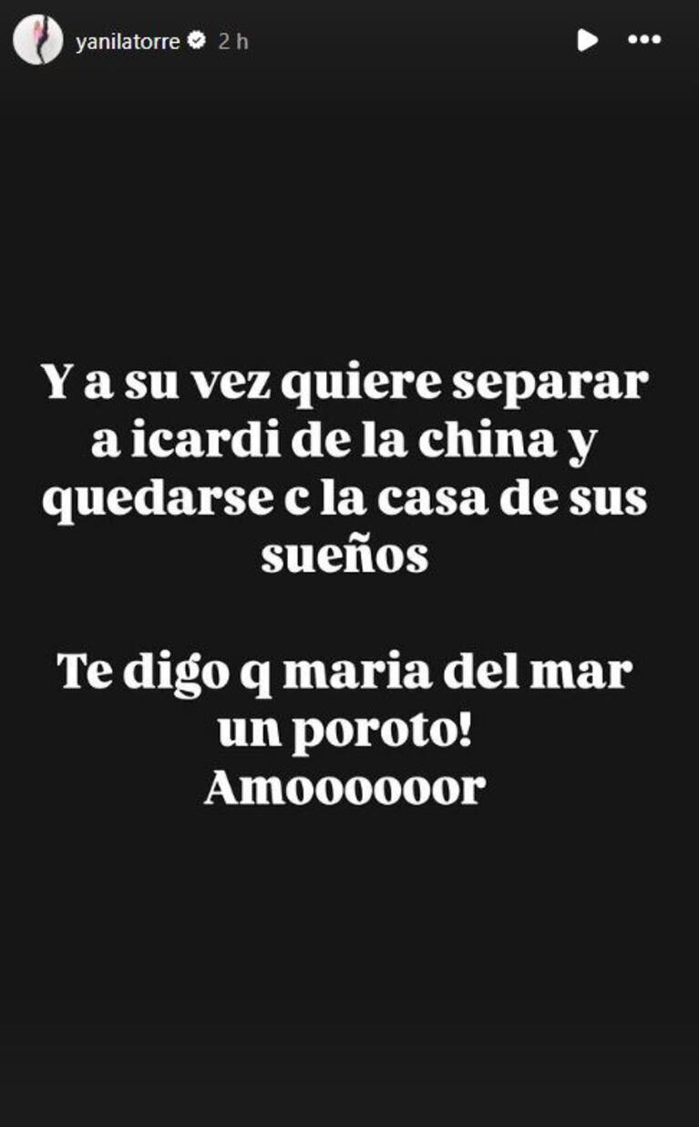 Foto: Captura de Instagram Stories (@yanilatorre)