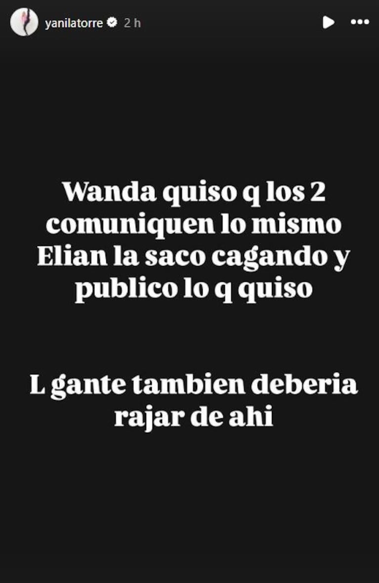 Foto: Captura de Instagram Stories (@yanilatorre)