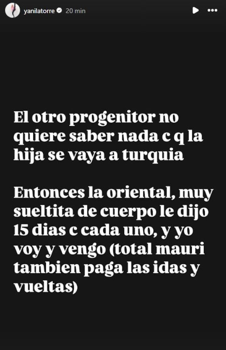Foto: Captura de Instagram Stories (@yanilatorre)