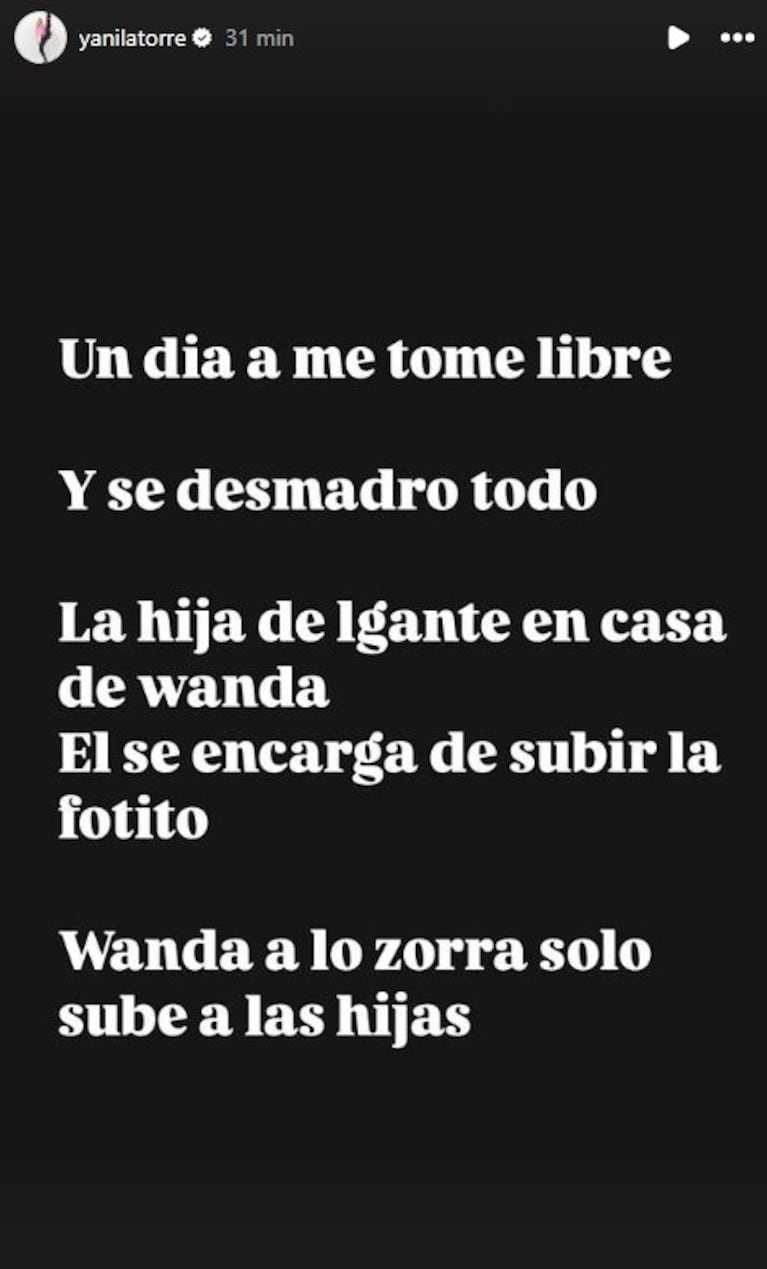 Foto: Captura de Instagram Stories (@yanilatorre)