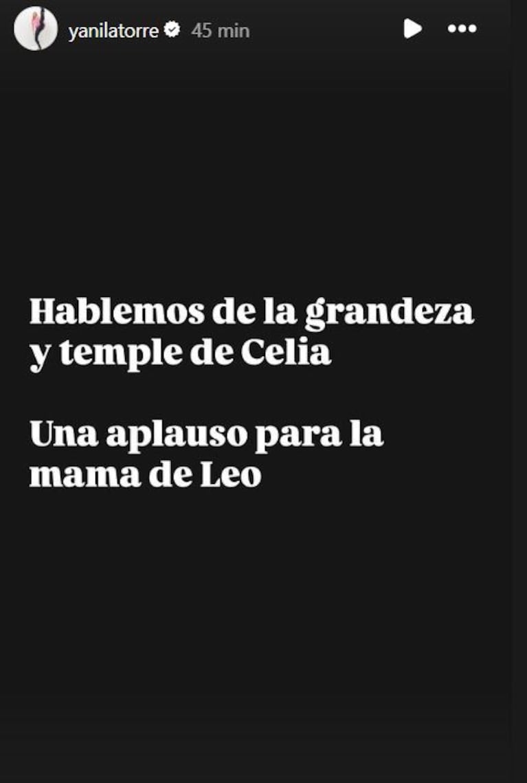 Foto: Captura de Instagram Stories (@yanilatorre)