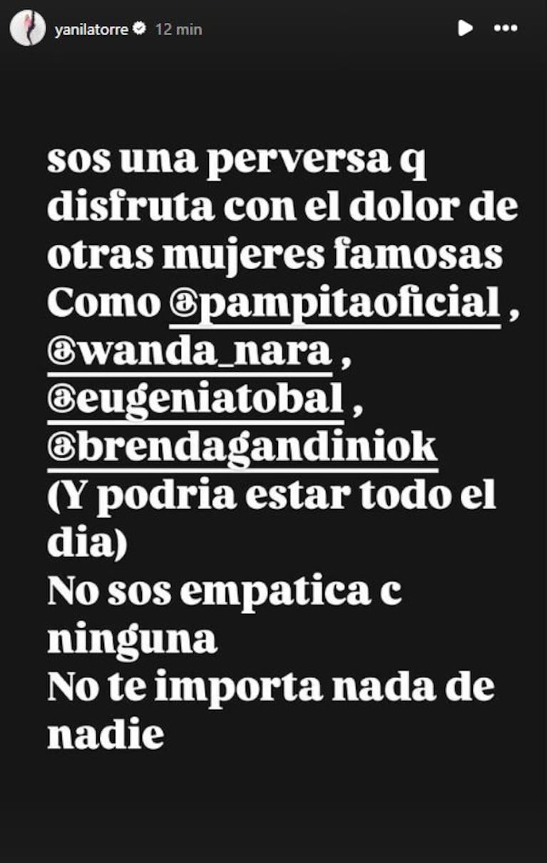 Foto: Captura de Instagram Stories (@yanilatorre)