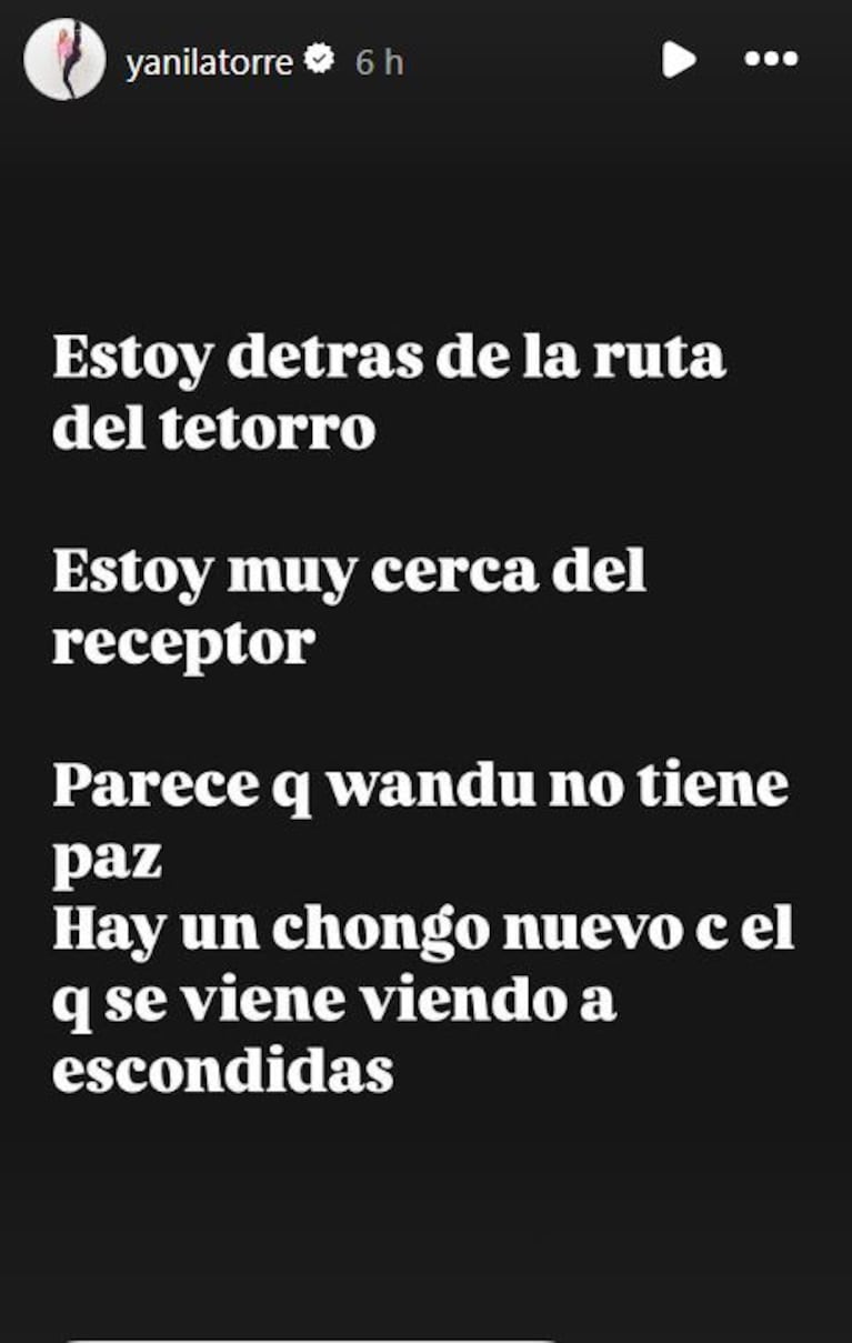 Foto: Captura de Instagram Stories (@yanilatorre)