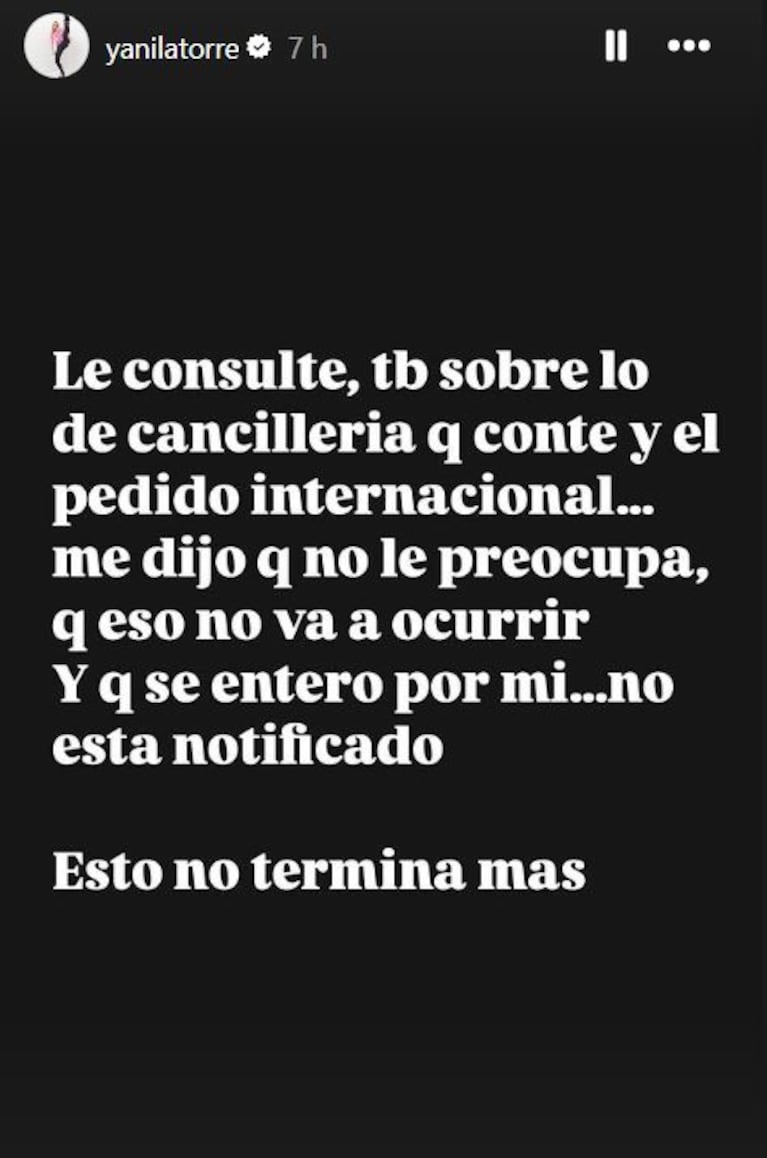 Foto: Captura de Instagram Stories (@yanilatorre)