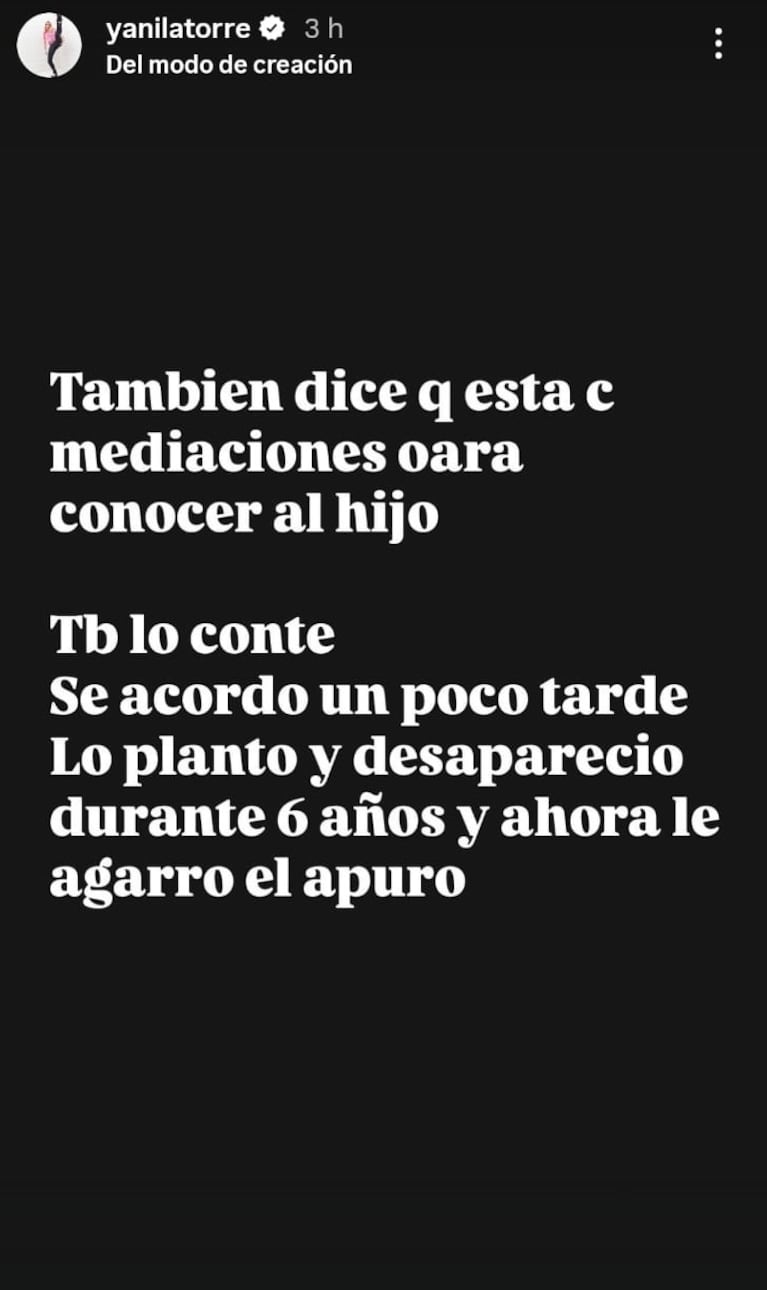 Foto: Captura de Instagram Stories (@yanilatorre)
