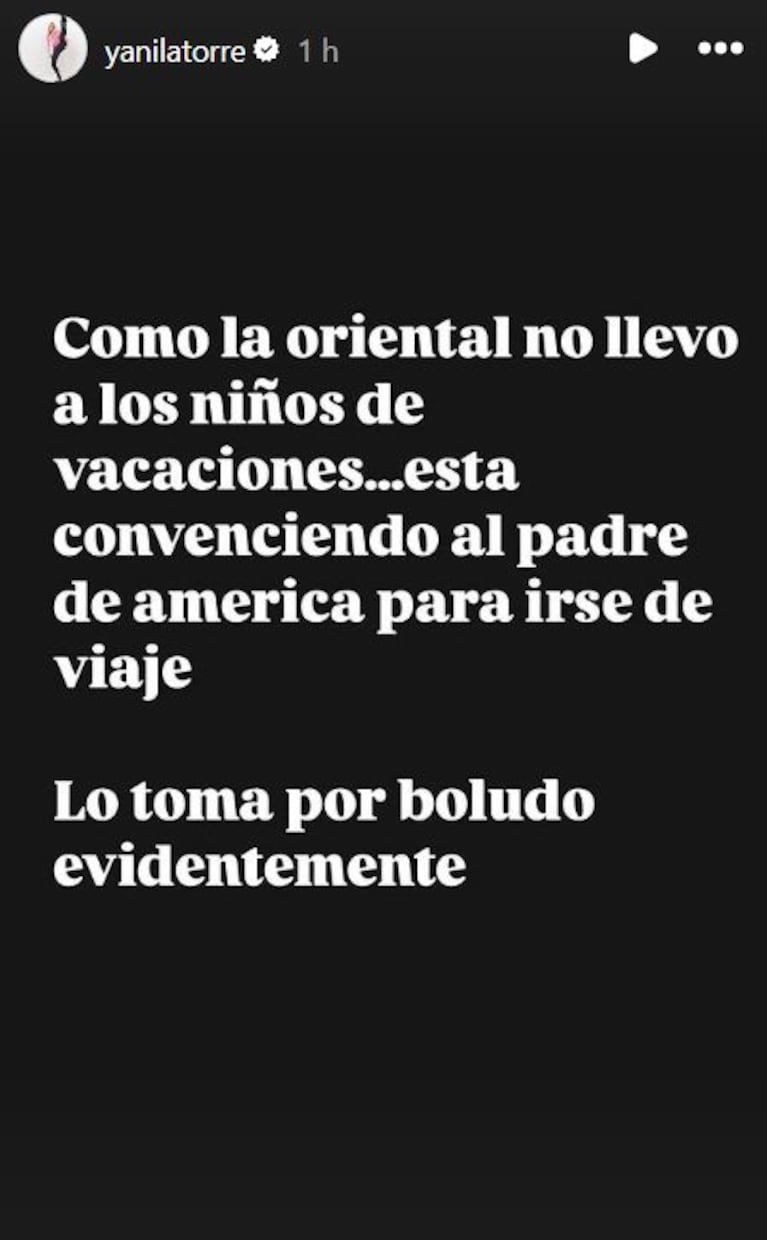 Foto: Captura de Instagram Stories (@yanilatorre)