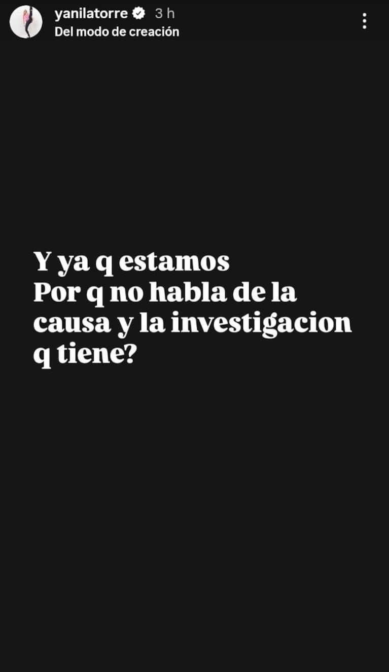 Foto: Captura de Instagram Stories (@yanilatorre)