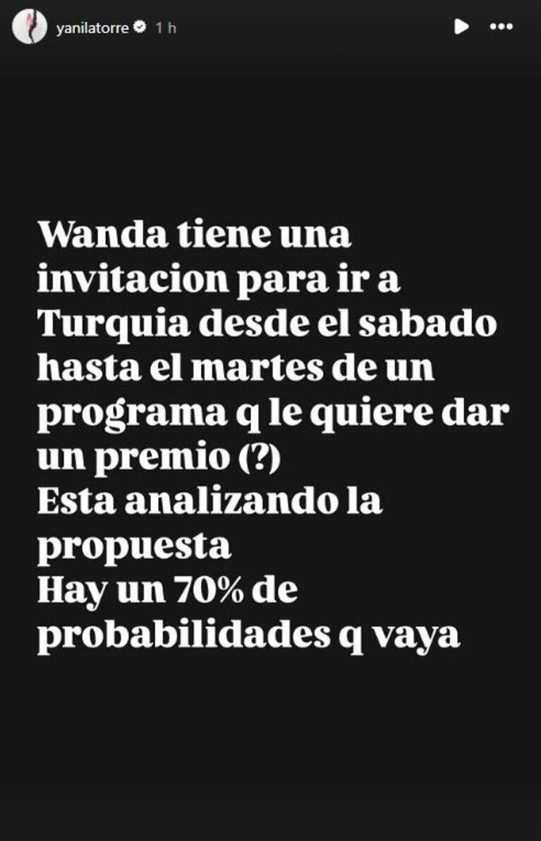Foto: Captura de Instagram Stories (@yanilatorre)