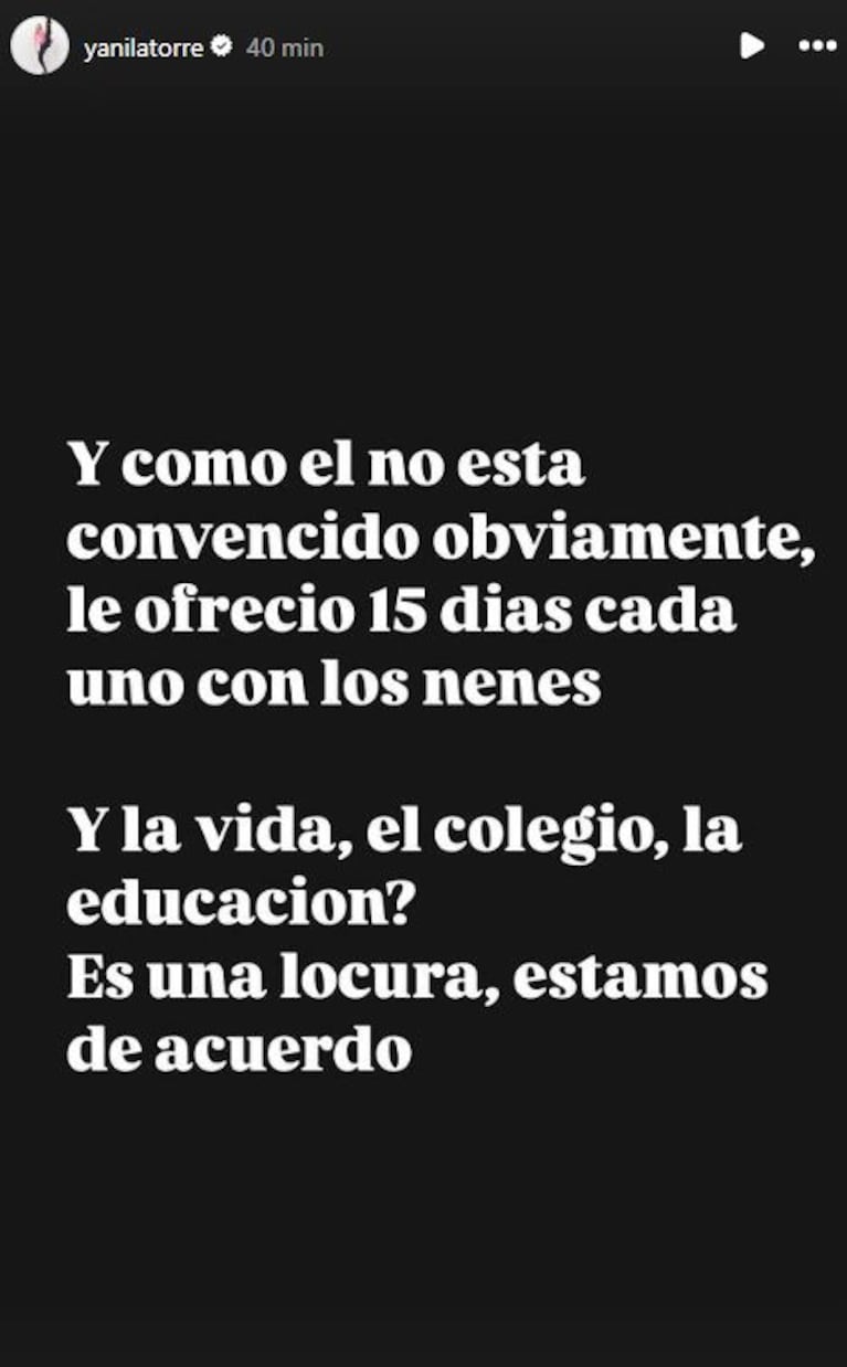 Foto: Captura de Instagram Stories (@yanilatorre)