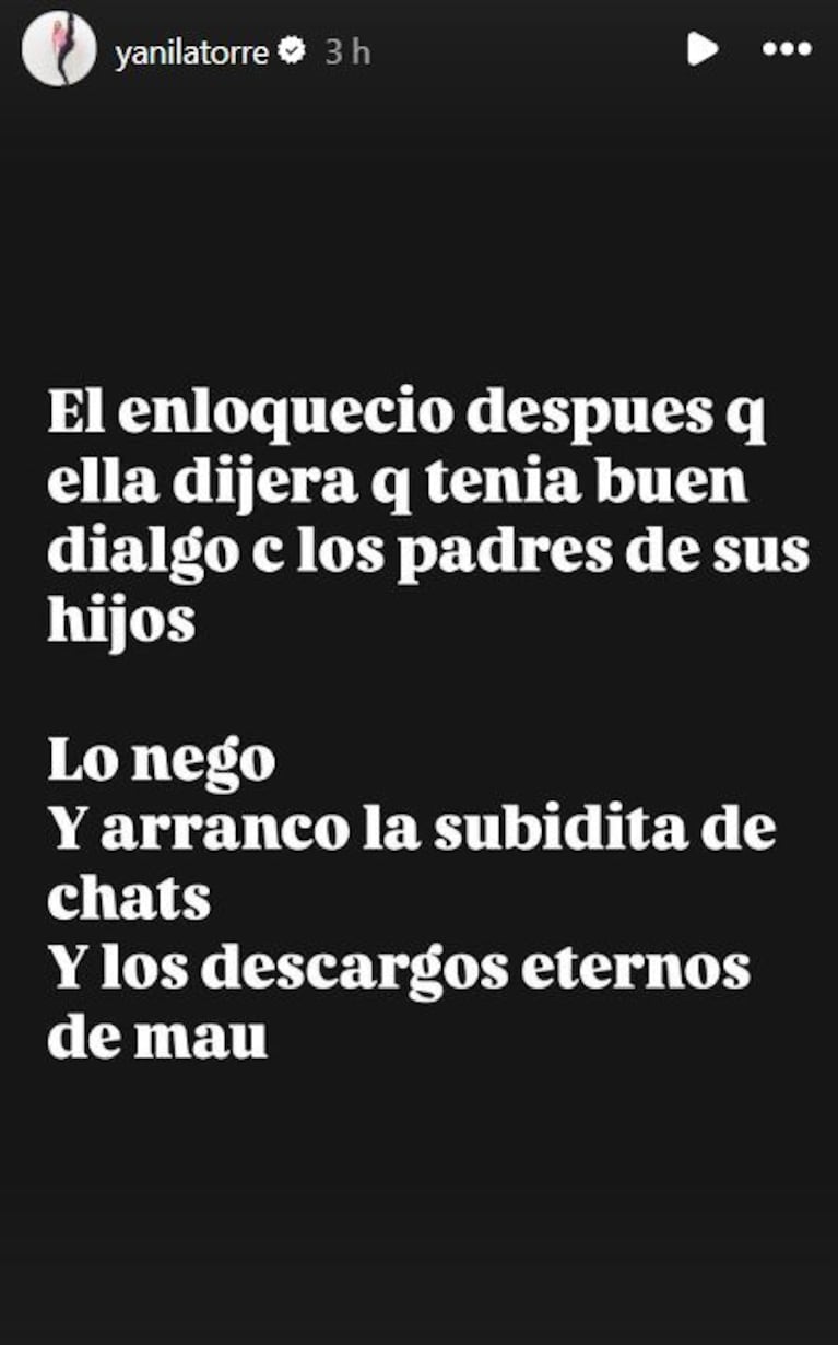 Foto: Captura de Instagram Stories (@yanilatorre)