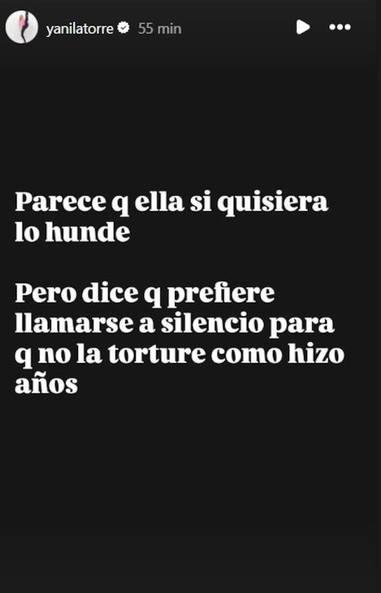 Foto: Captura de Instagram Stories (@yanilatorre)