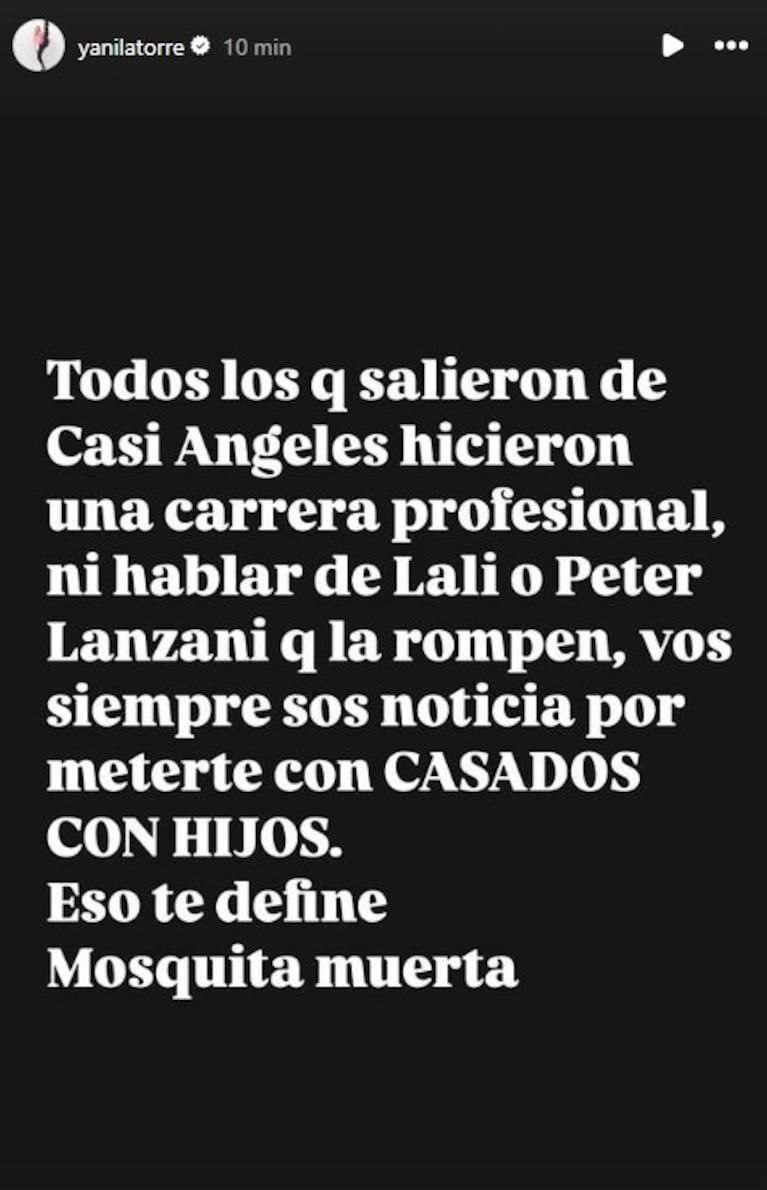 Foto: Captura de Instagram Stories (@yanilatorre)