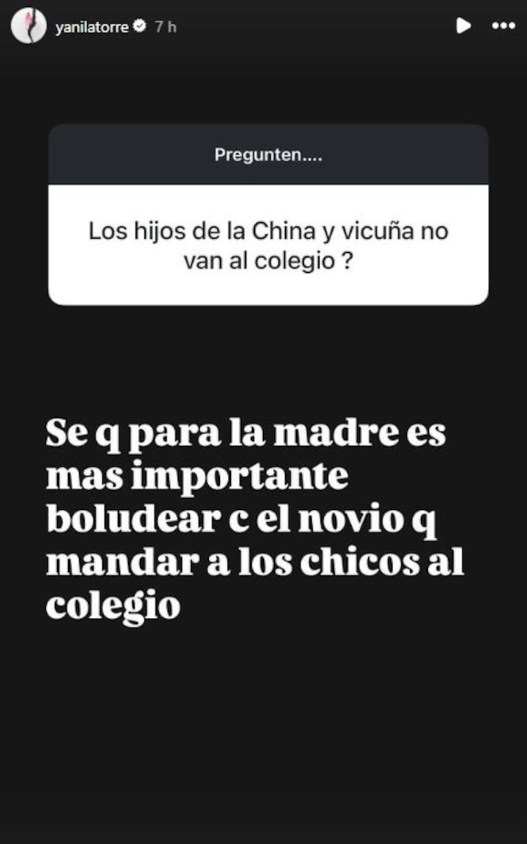 Foto: Captura de Instagram Stories  (@yanilatorre)