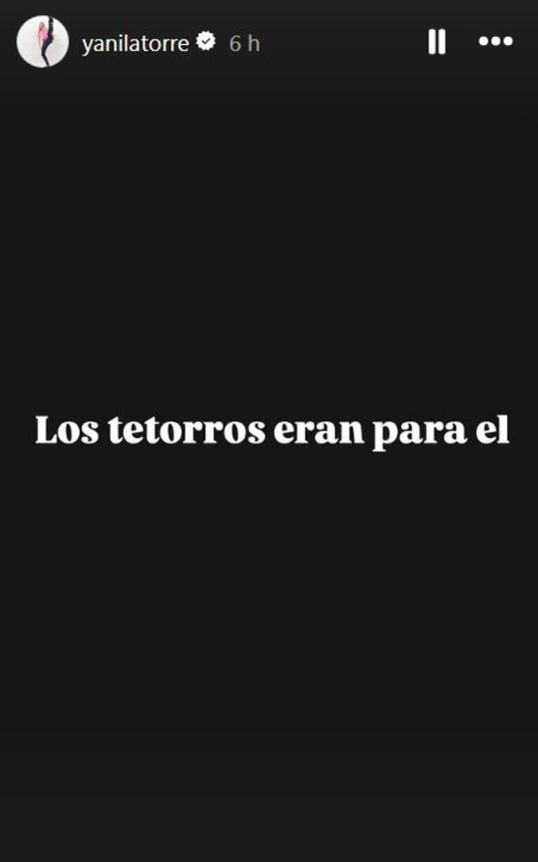 Foto: Captura de Instagram Stories (@yanilatorre)