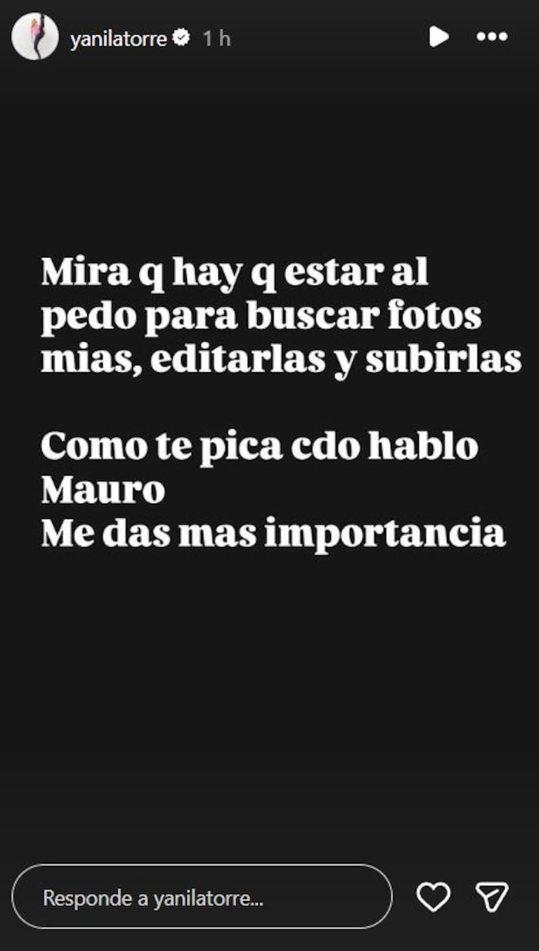 Foto: Captura de Instagram Stories (@yanilatorre)