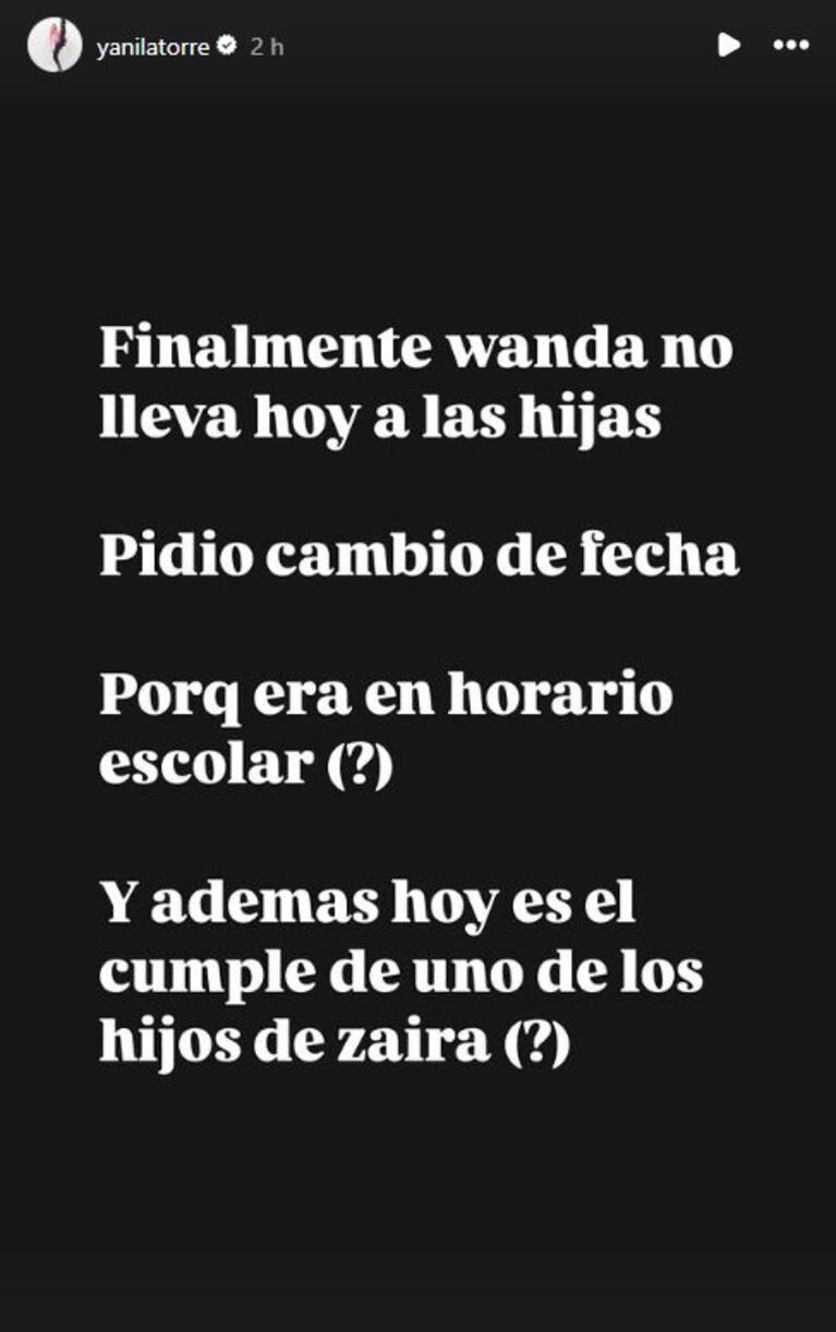 Foto: Captura de Instagram Stories (@yanilatorre)