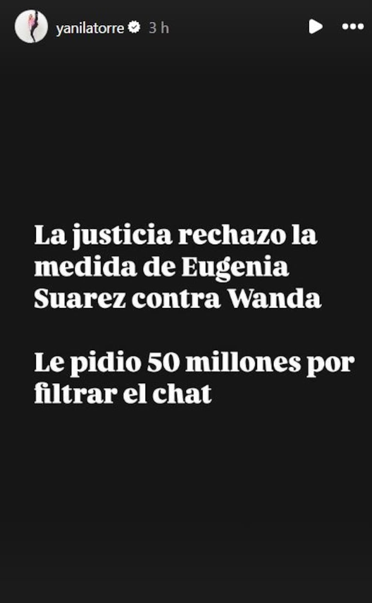Foto: Captura de Instagram Stories (@yanilatorre)