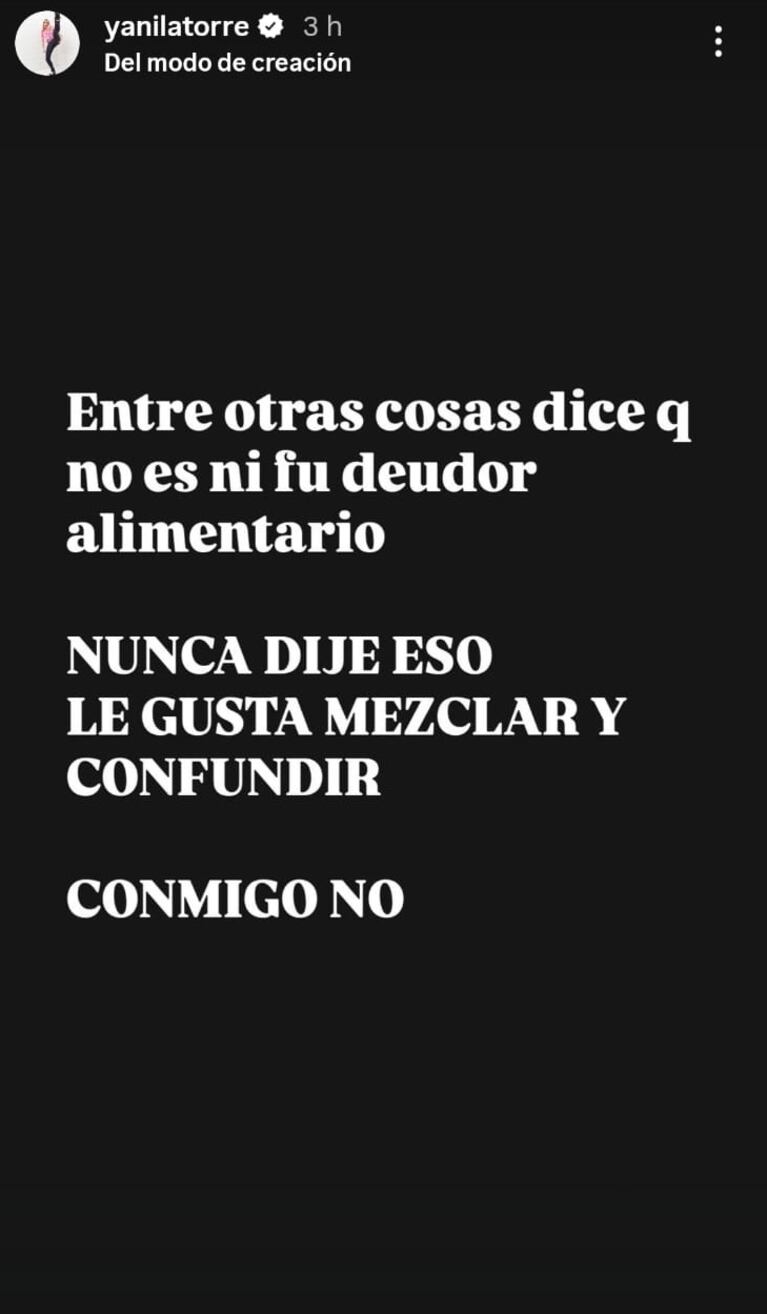 Foto: Captura de Instagram Stories (@yanilatorre)