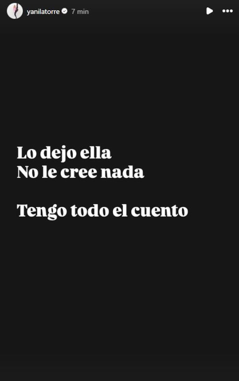 Foto: Captura de Instagram Stories (@yanilatorre)