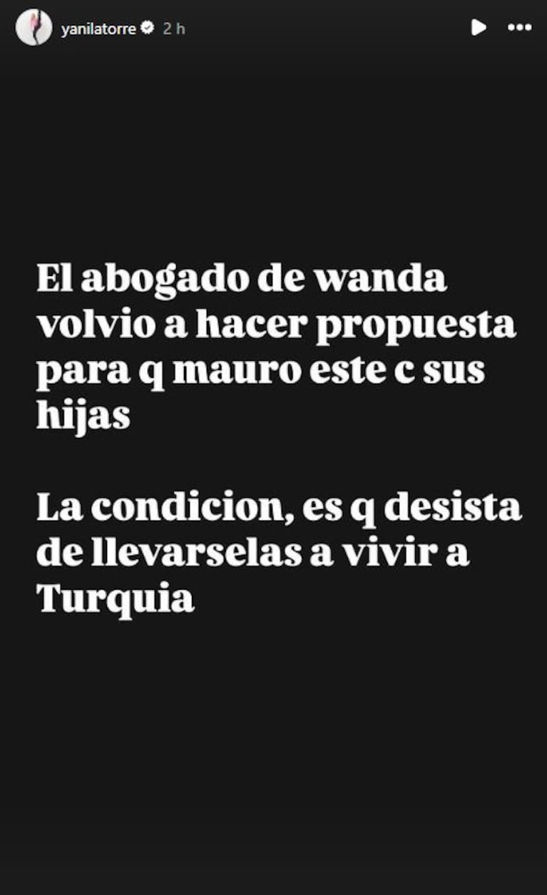 Foto: Captura de Instagram Stories (@yanilatorre)