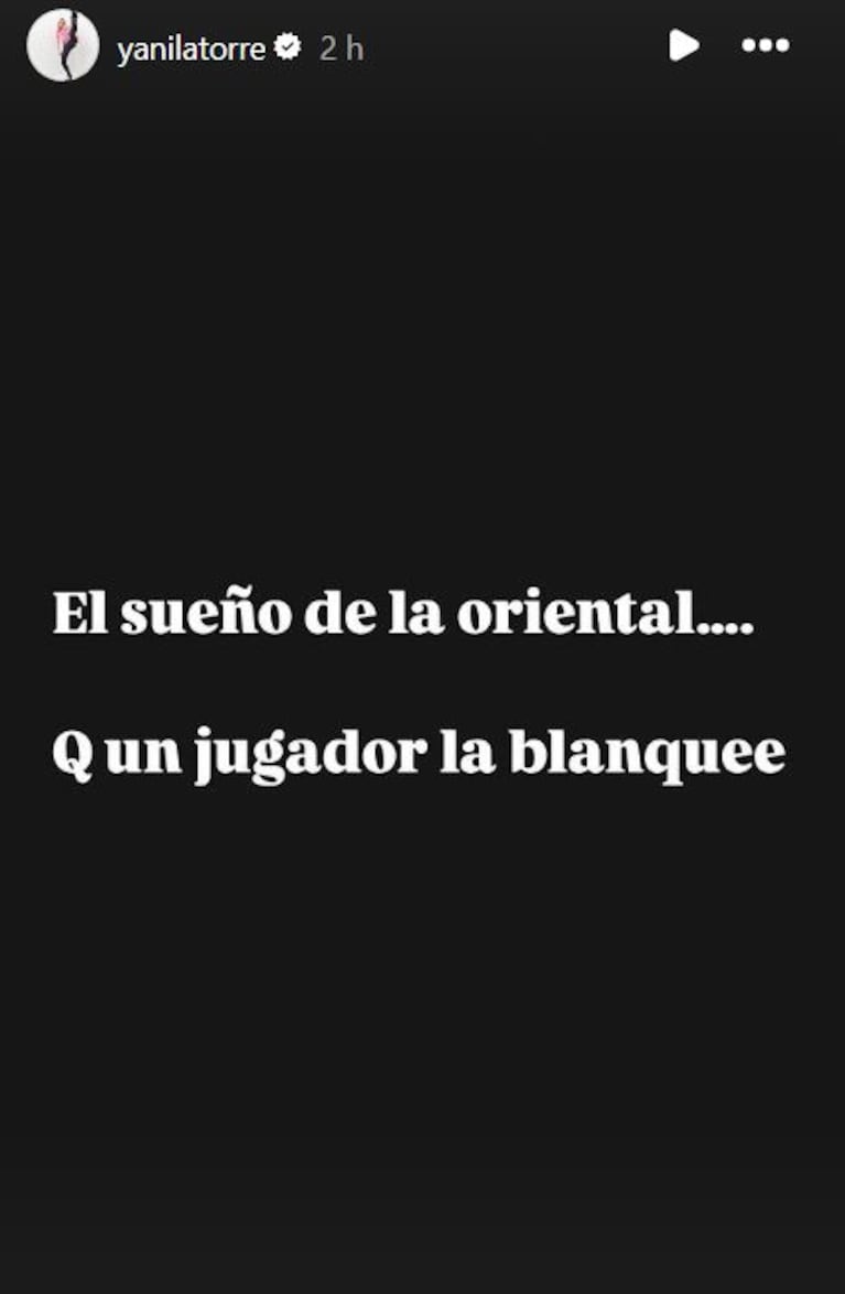 Foto: Captura de Instagram Stories (@yanilatorre)